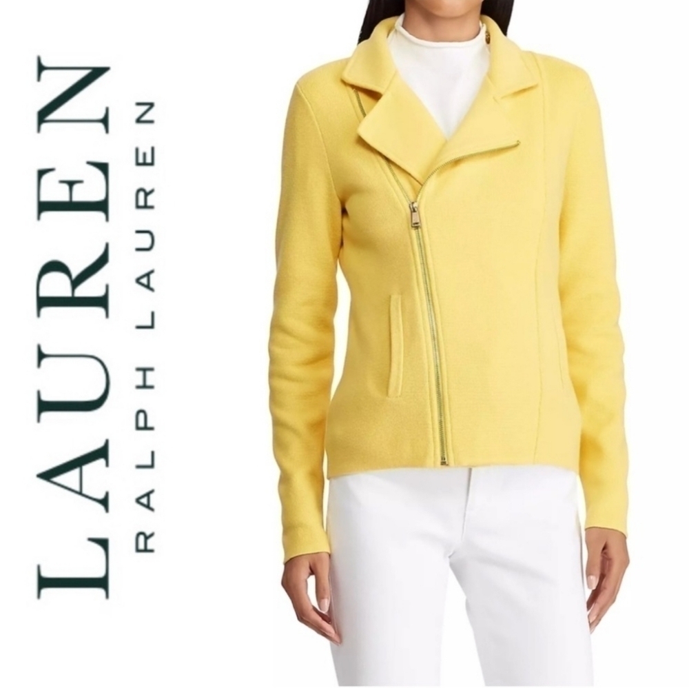 Lauren Ralph Lauren Yellow Asymmetrical Moto Jacket Size Small